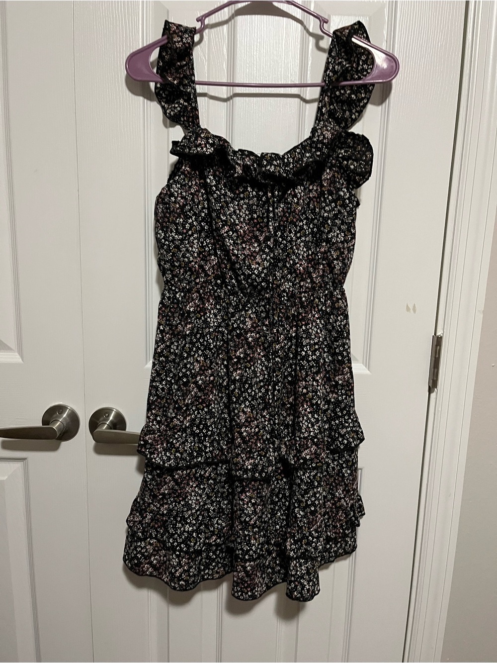 Black Floral Ruffle Tiered Mini Dress
